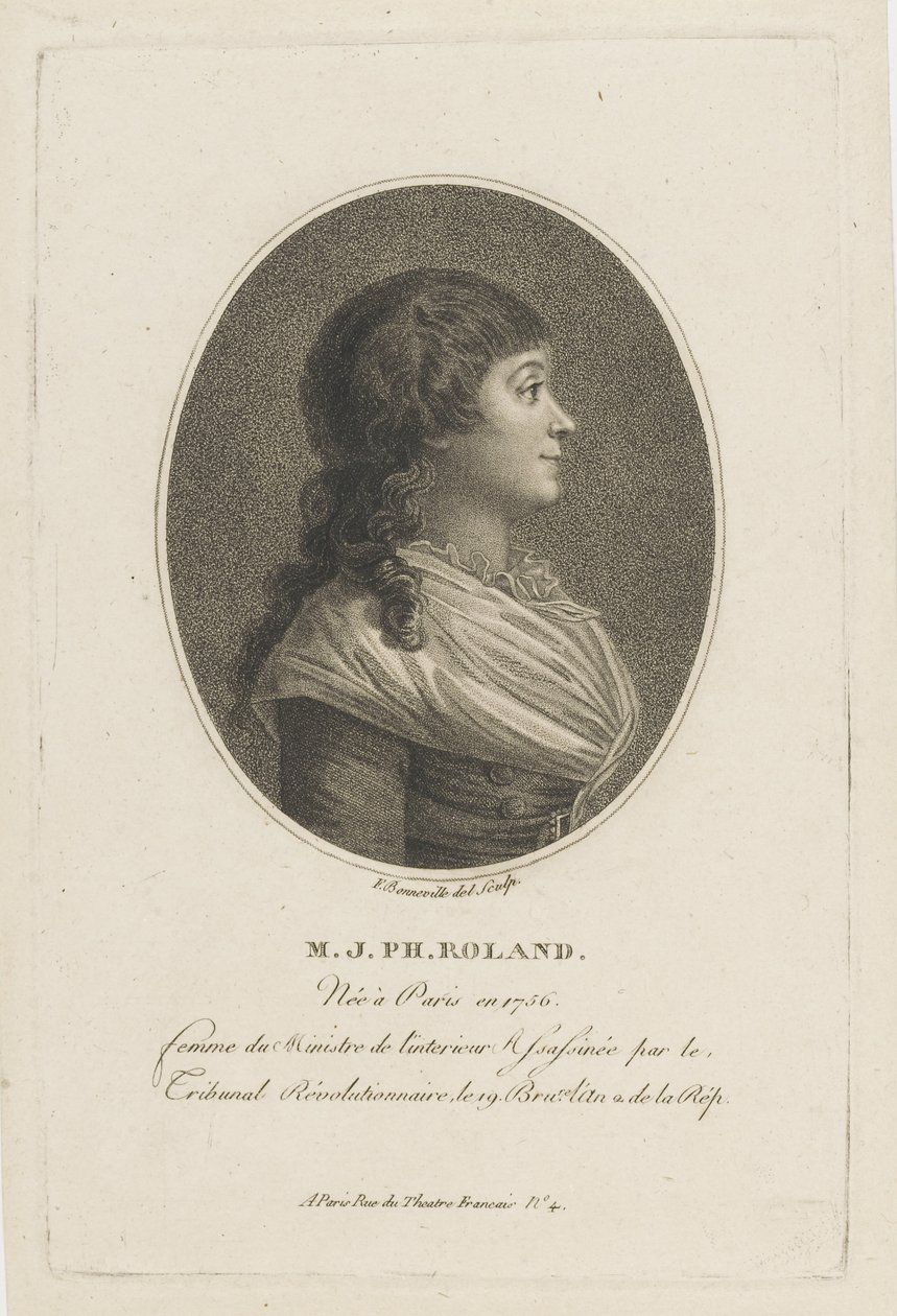 Porträtt av Madame Roland 1754-1793, ca. 1800. av Francois Bonneville