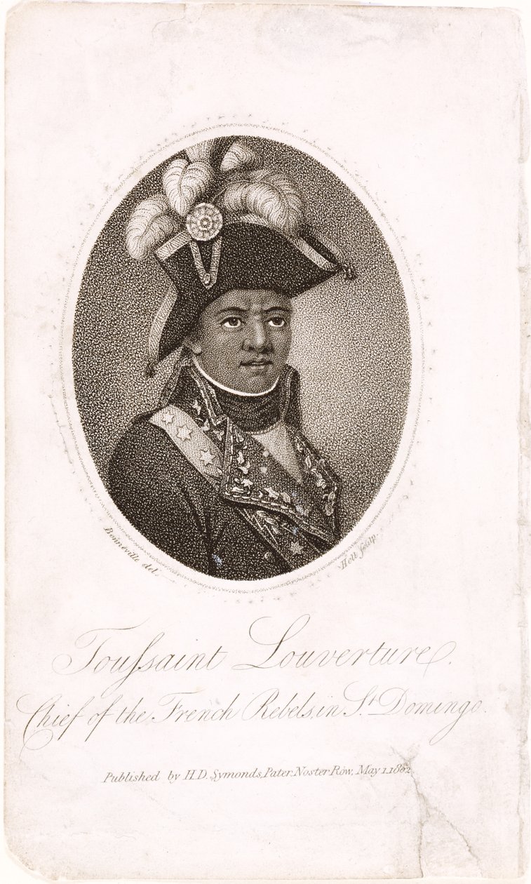 Toussaint Louverture (c.1743-1803) Chef för de franska rebellerna i St. Domingo, graverad av Holl, pub. av H.D. Symonds, 1802 (etsning och gravyr) av Francois Bonneville