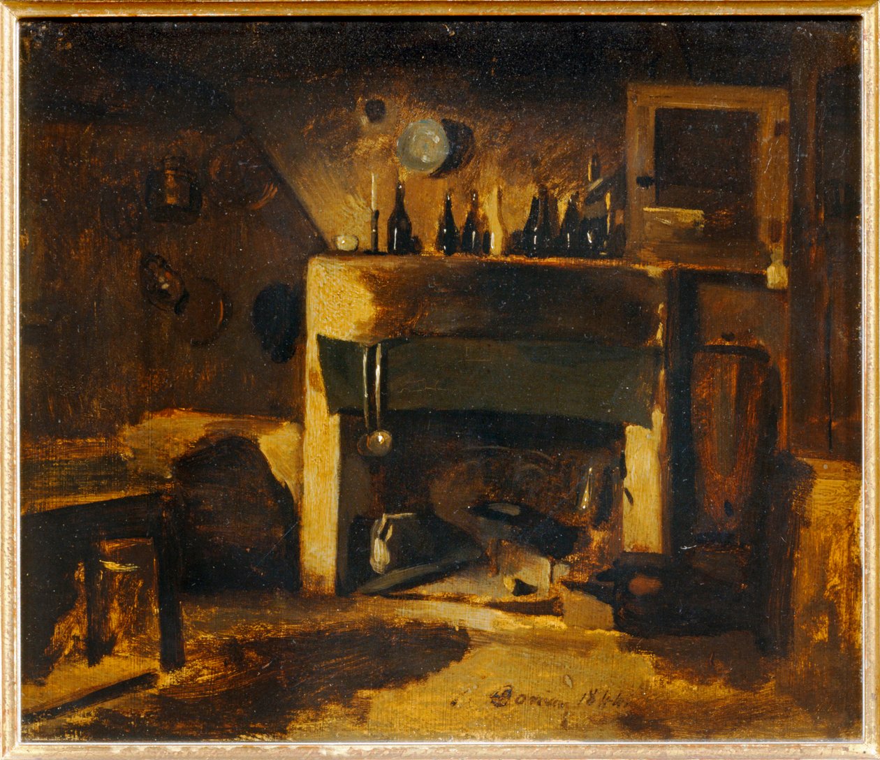 La cheminee - den öppna spisen ... (målning på duk) av François Bonvin