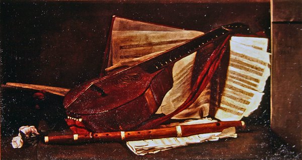 Musikinstrument (olja på duk) av François Bonvin