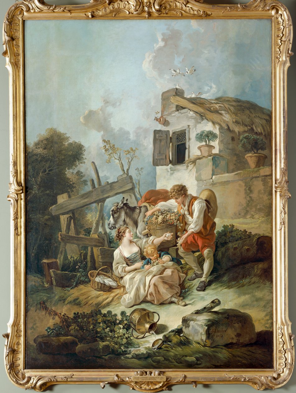 En man som erbjuder vindruvor till en flicka av François Boucher