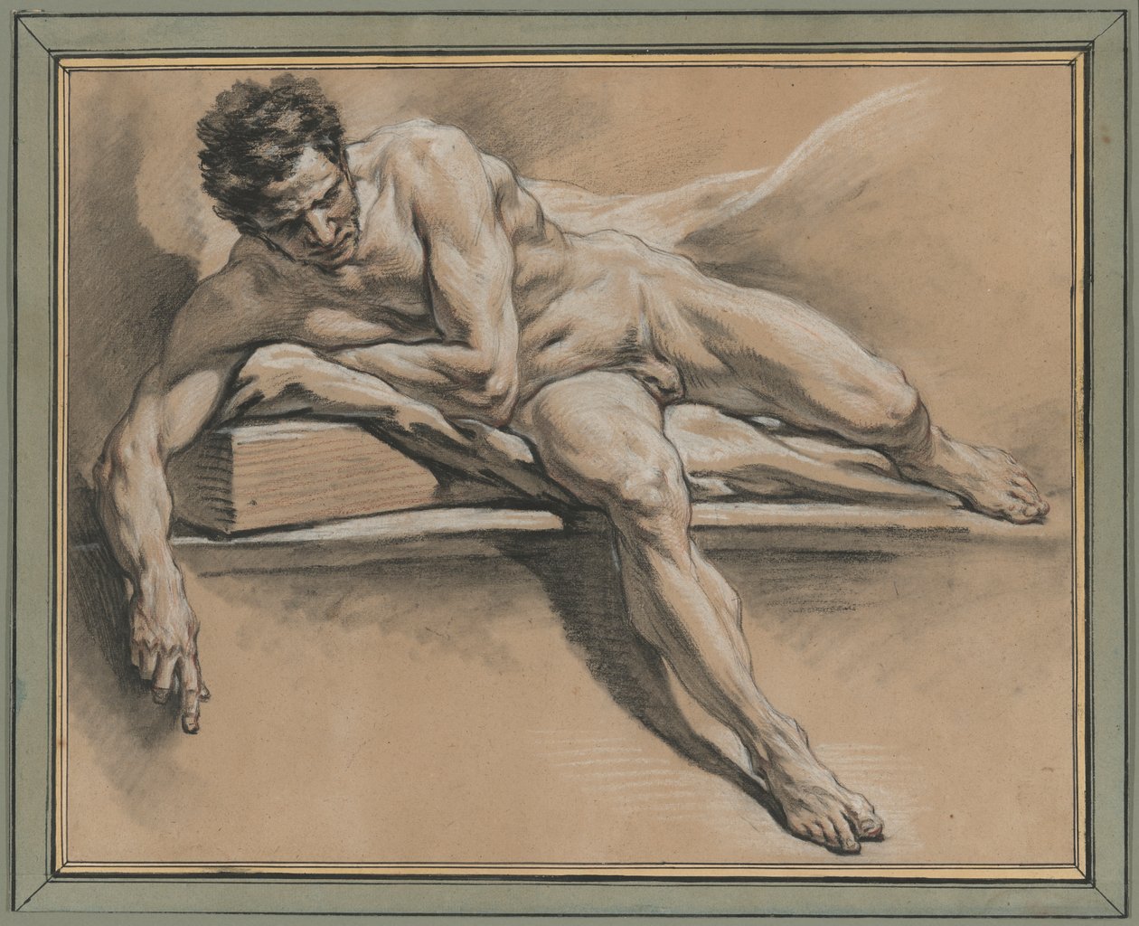 Akademisk studie av en liggande manlig naken av François Boucher