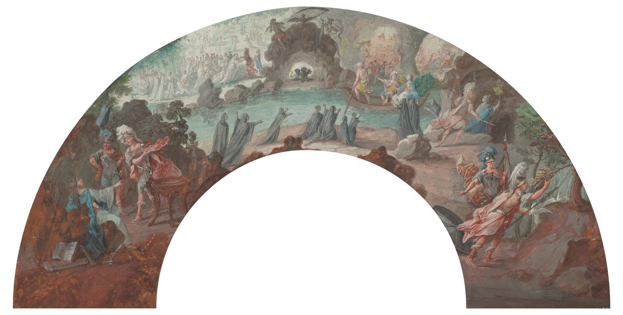 Aeneas i underjorden, design för en solfjäder av François Boucher