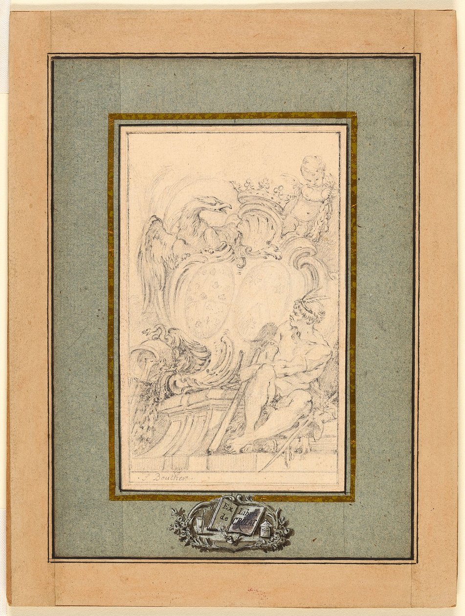 Armorial Bookplate för Crozat, Baron de Thiers av François Boucher