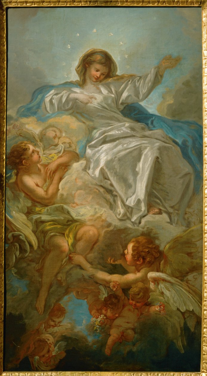Jungfru Marie himmelsfärd (målning på duk) av Francois Boucher
