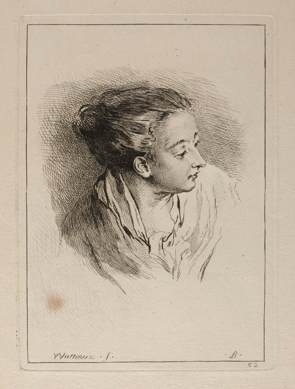 Byst av kvinna med bakåtdraget hår av François Boucher