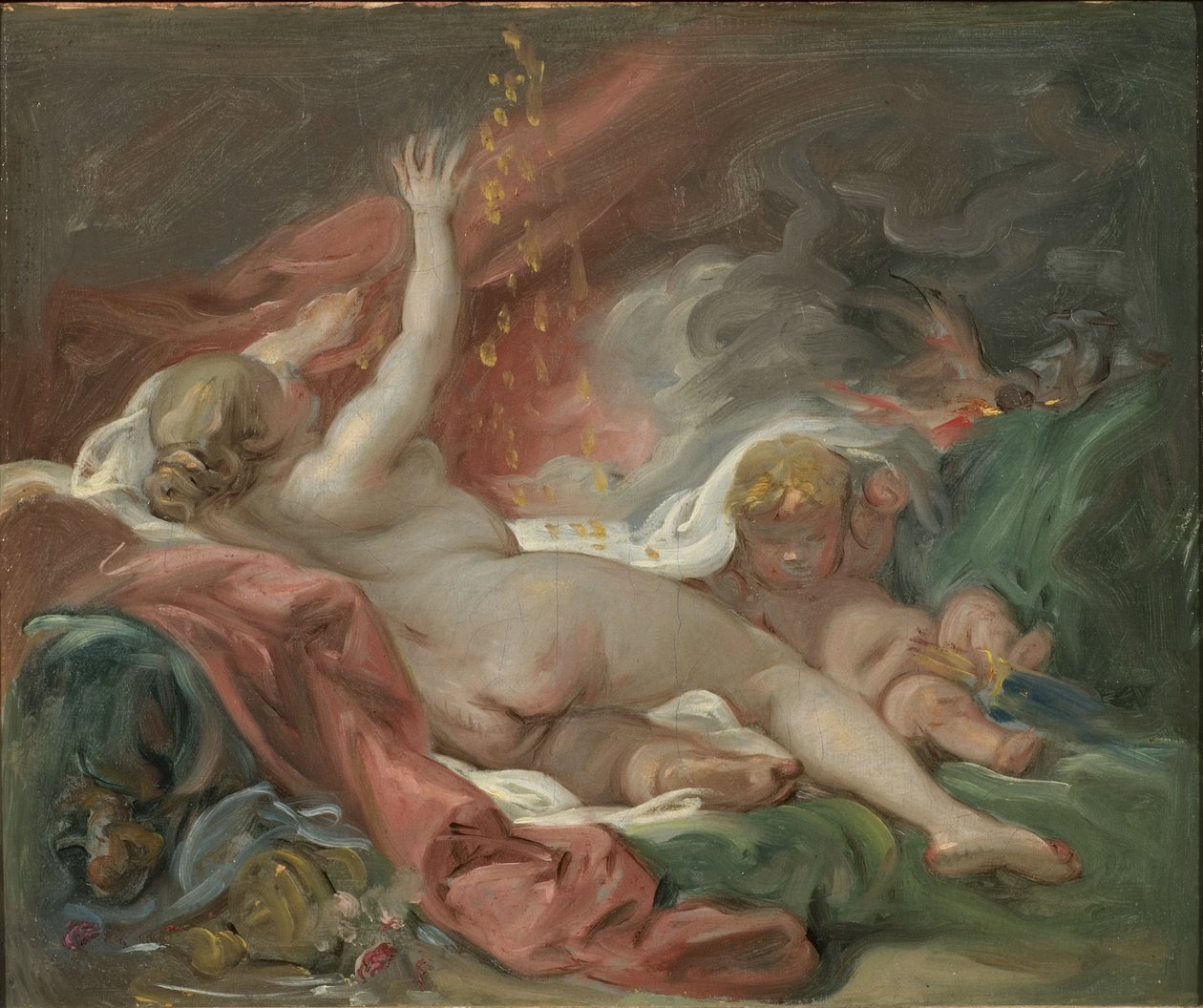 Danae, av Boucher, Francois (1703-1770). Olja på duk. Mått: 29x35 cm. Nationalmuseum Stockholm av François Boucher