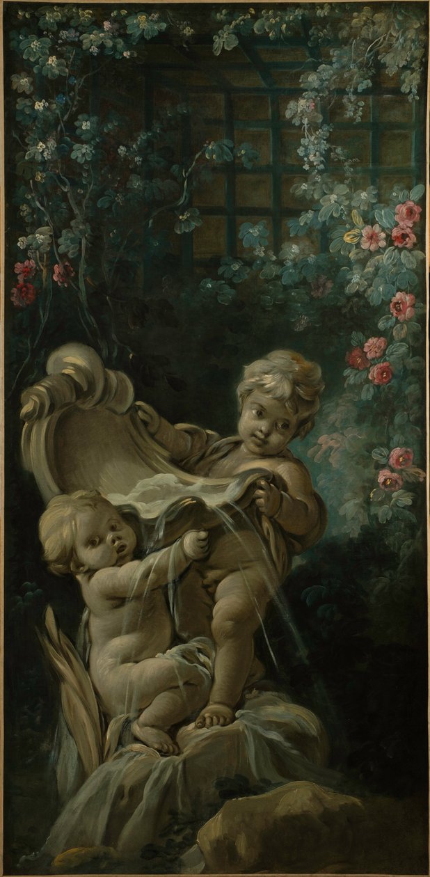Fontän med två amoriner, varav den ena knäböjer av François Boucher