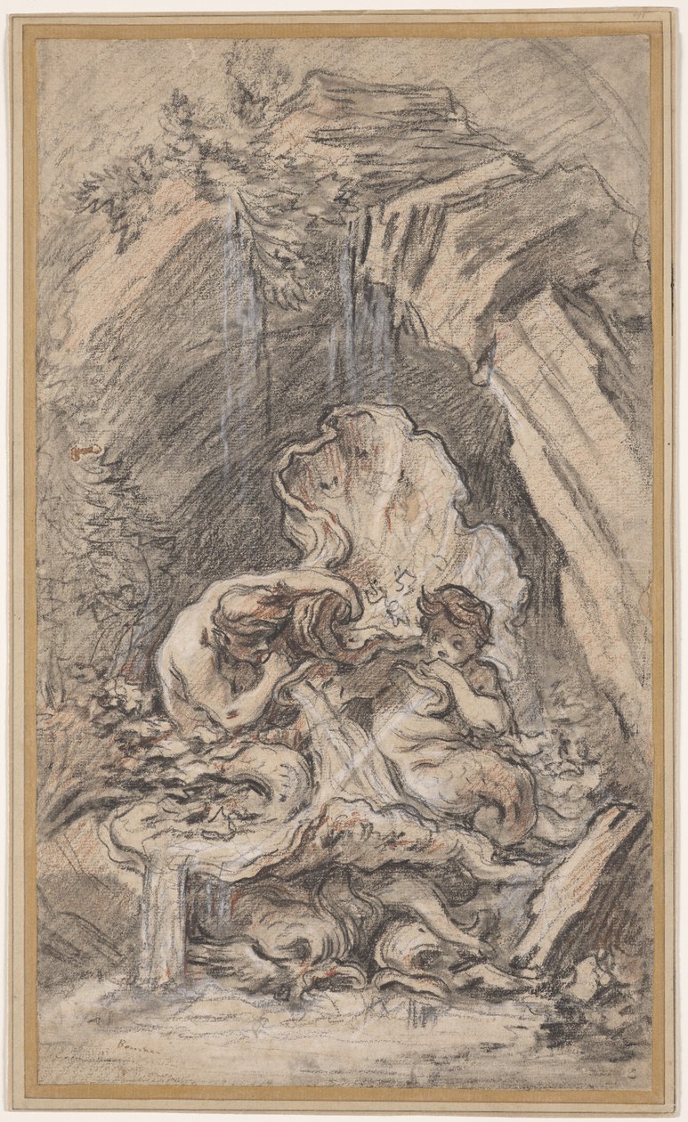 Fontän med två Tritons som blåser snäckskal av François Boucher