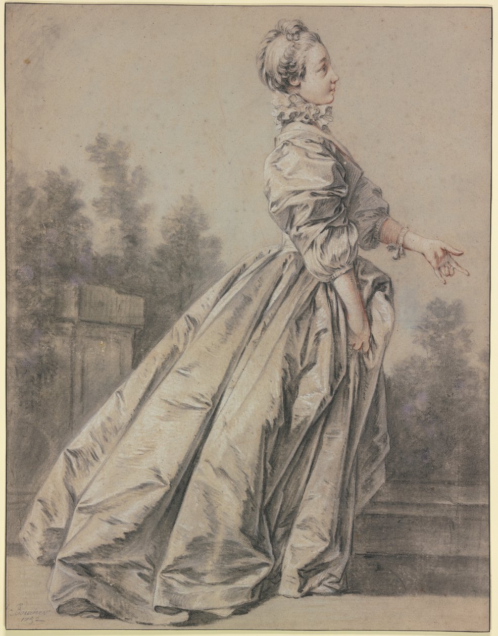 Kvinna i profil, på väg åt höger av François Boucher