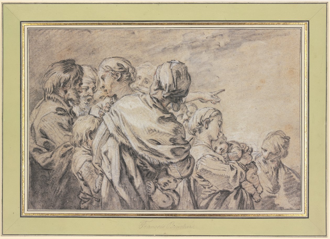 Grupp av halvfigurer föreställande män och kvinnor med barn av François Boucher