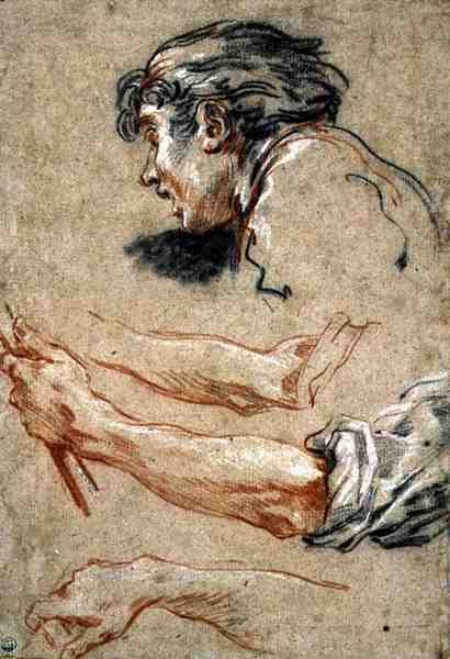 Pojkens huvud (krita på papper) av François Boucher
