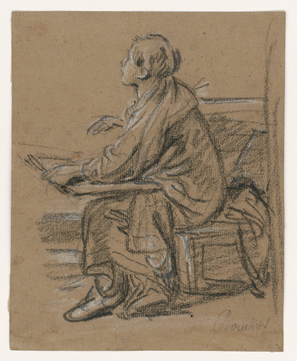 Ung tecknare () . Sittande figur som håller en mapp i knät av François Boucher
