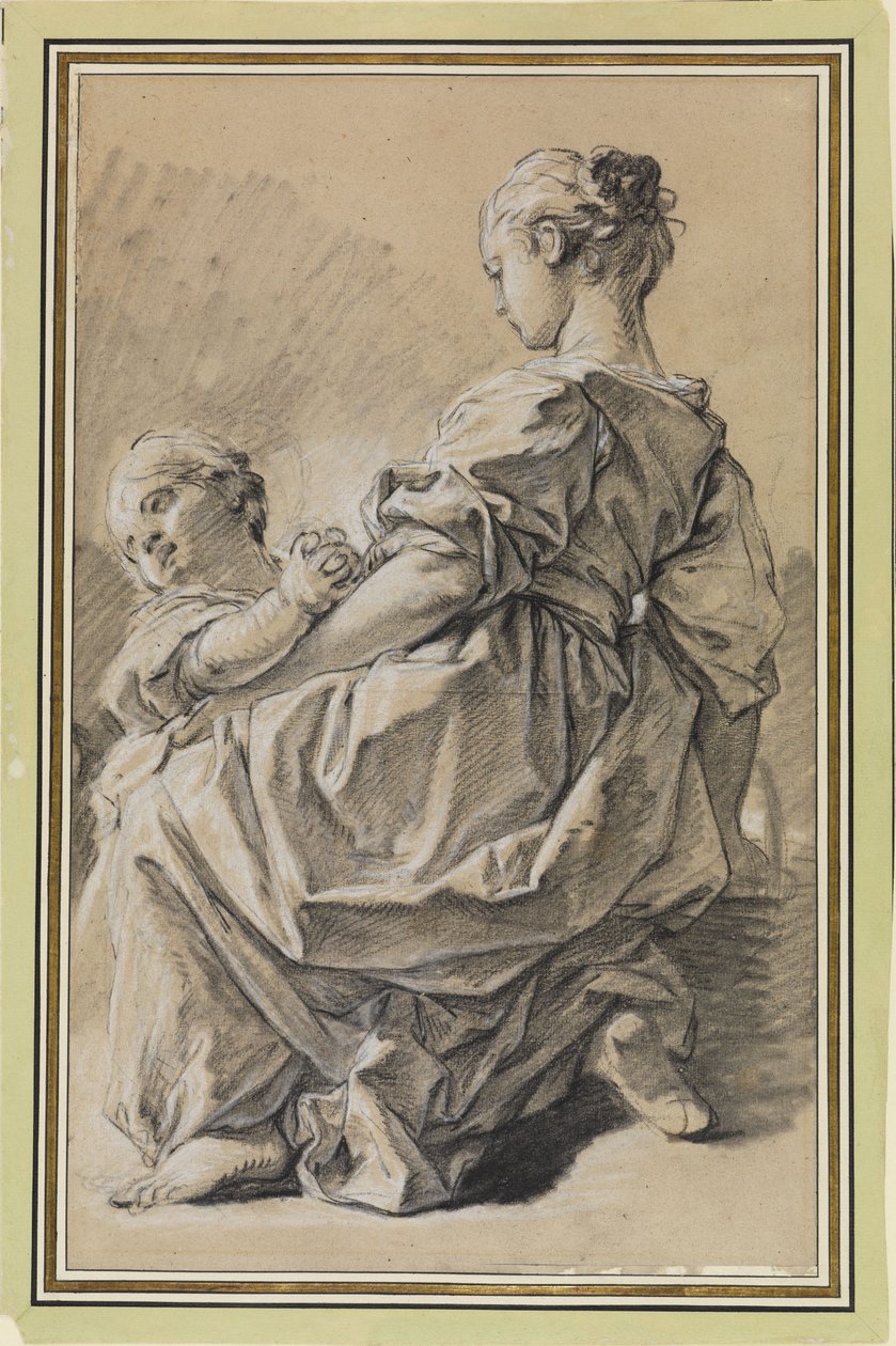 En ung kvinna på knä med ett barn av François Boucher