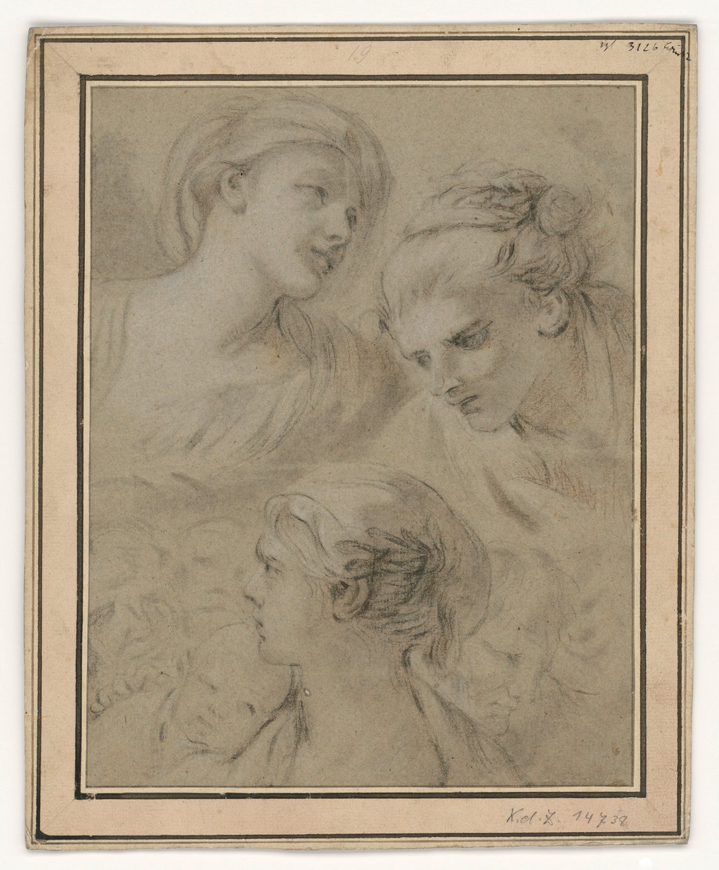 Huvudstudier som på ett illustrativt sätt visar olika känslor av François Boucher