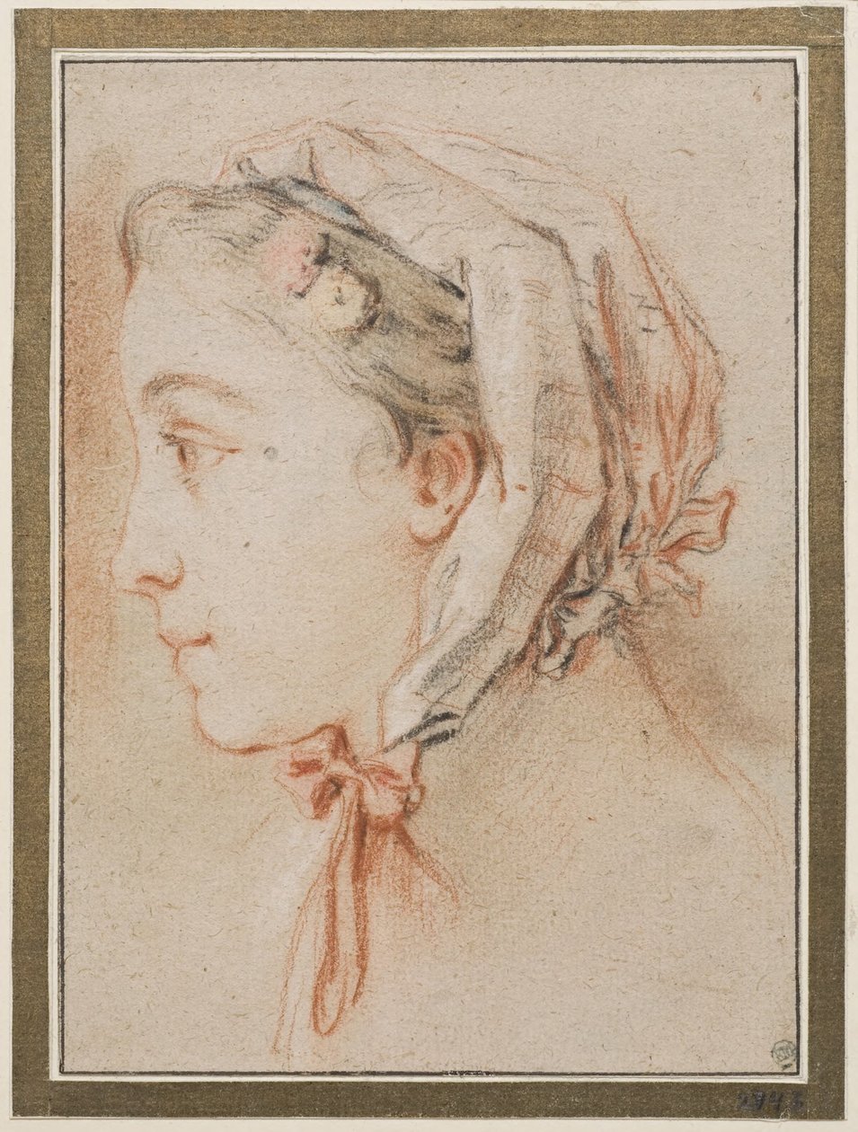 Kvinnohuvud, profil med mössa av François Boucher
