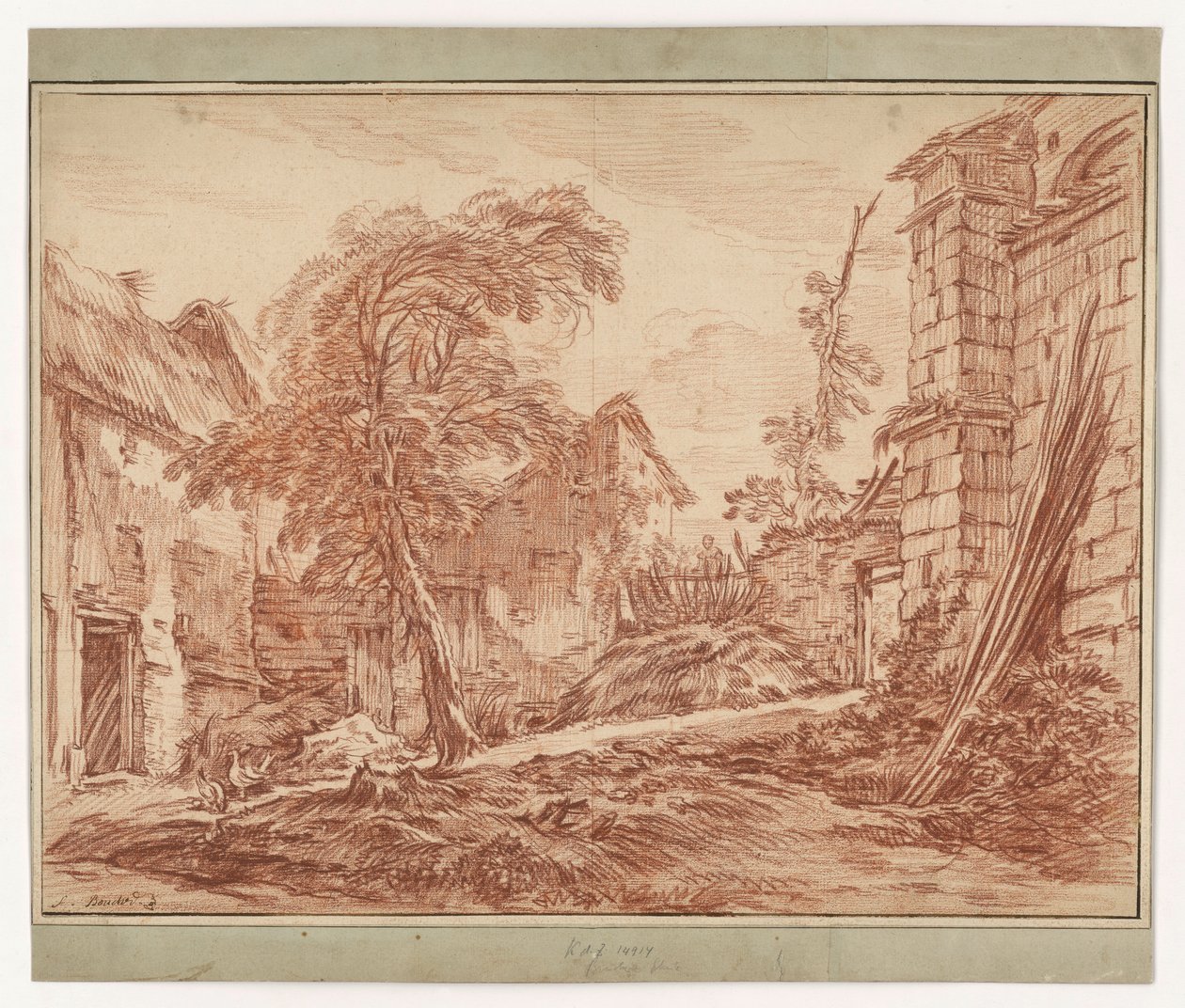 Landsbygdslandskap med bondgård och ruiner av François Boucher