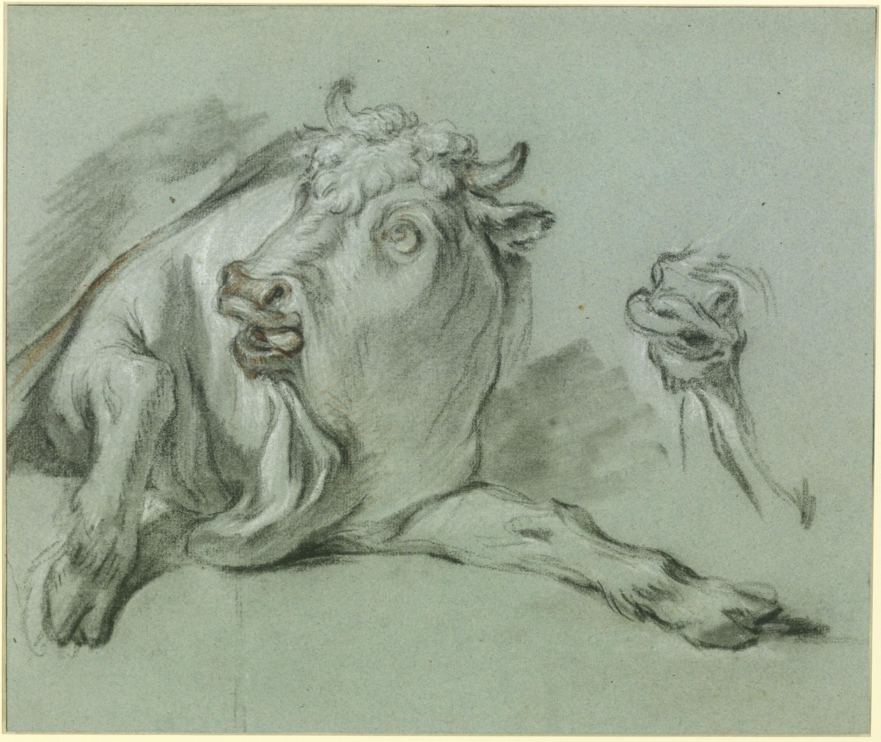 En liggande tjur. Studie efter målningen ”Rövet av Europa” på Musée du Louvre i Paris av François Boucher