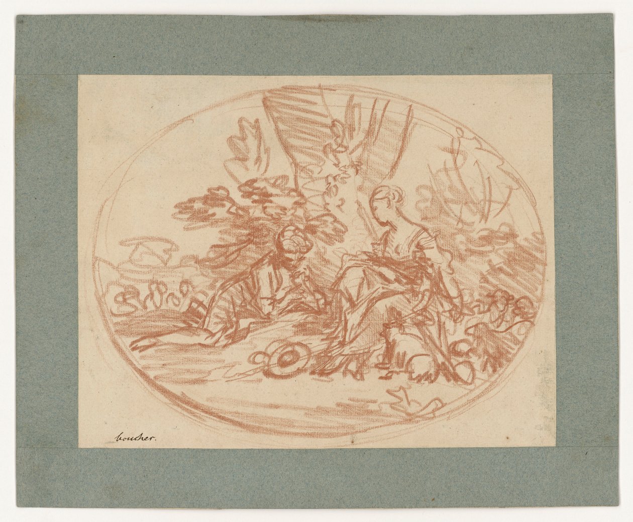 Ett par som vilar under träden (mottryck) av François Boucher