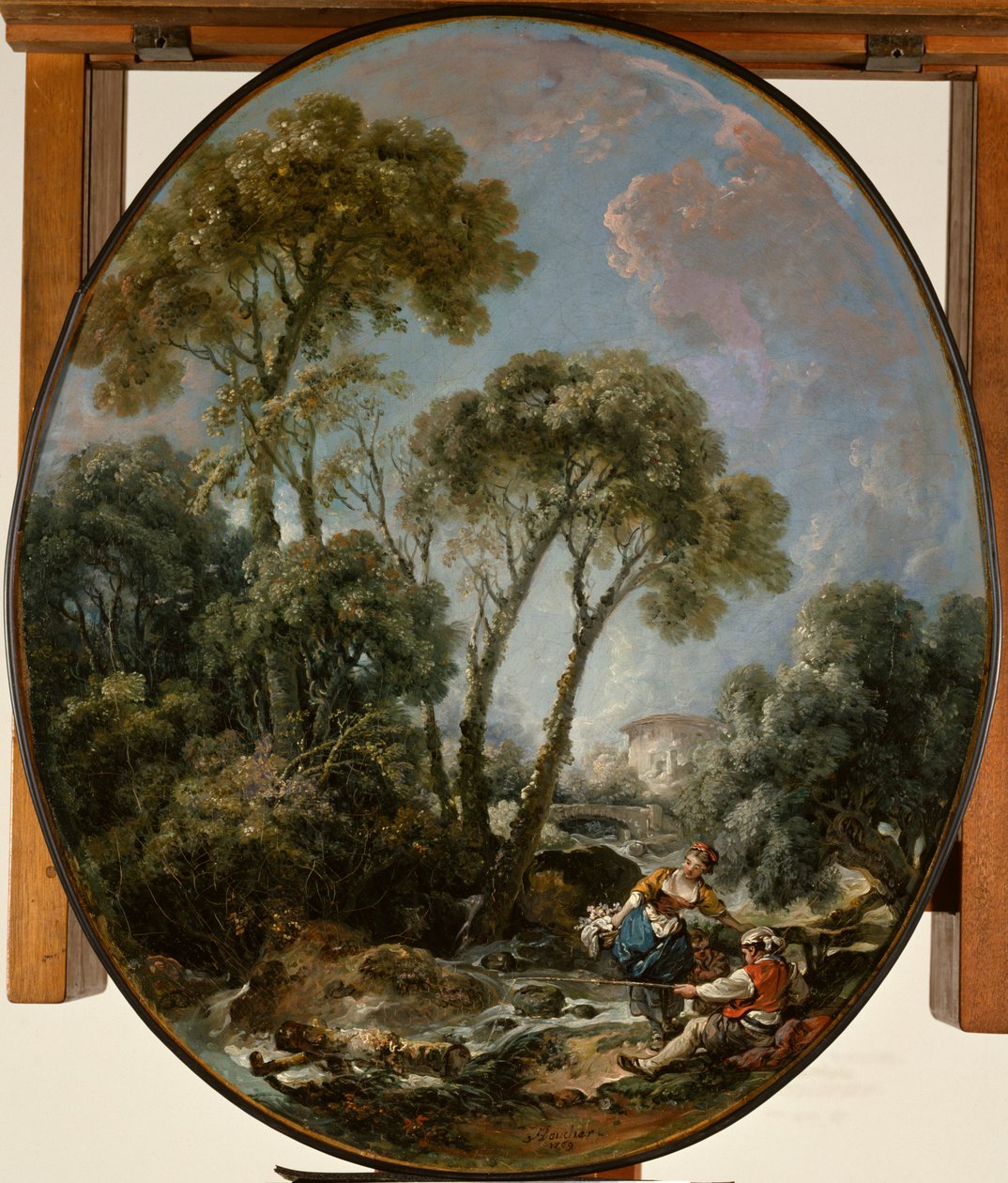 Landskap med en fiskare och en ung kvinna av François Boucher