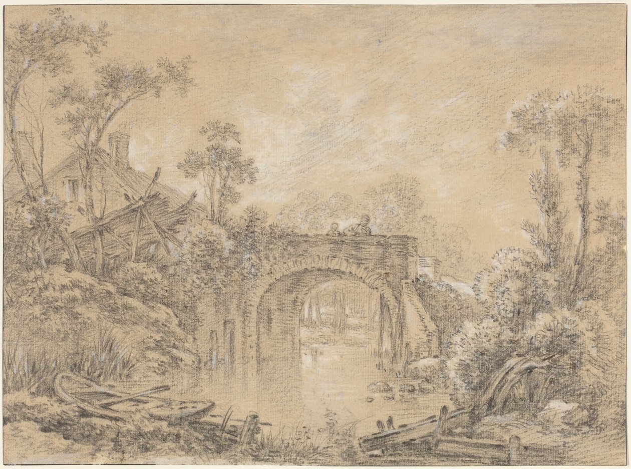 Landskap med en rustik bro av François Boucher