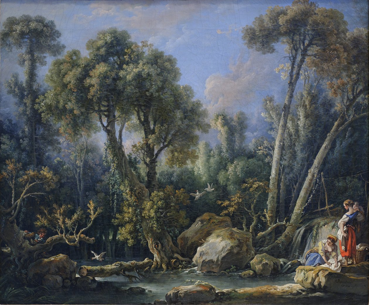Tvätterskor i ett landskap av François Boucher