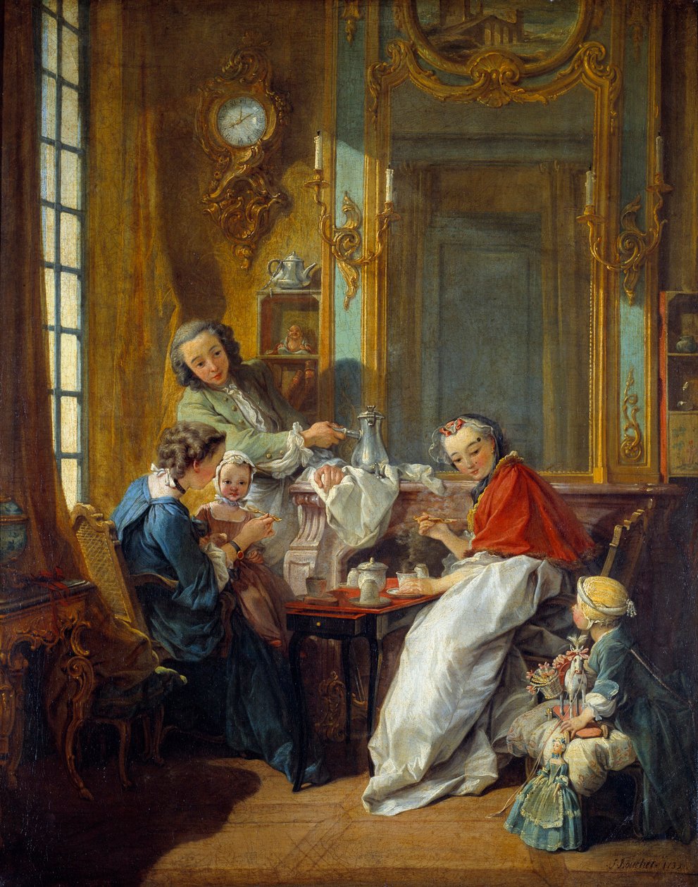 Lunchscen i en borgerlig interiör. Målning av Francois Boucher (1703-1770) 1739 sön. 0,81x0,65 m av François Boucher