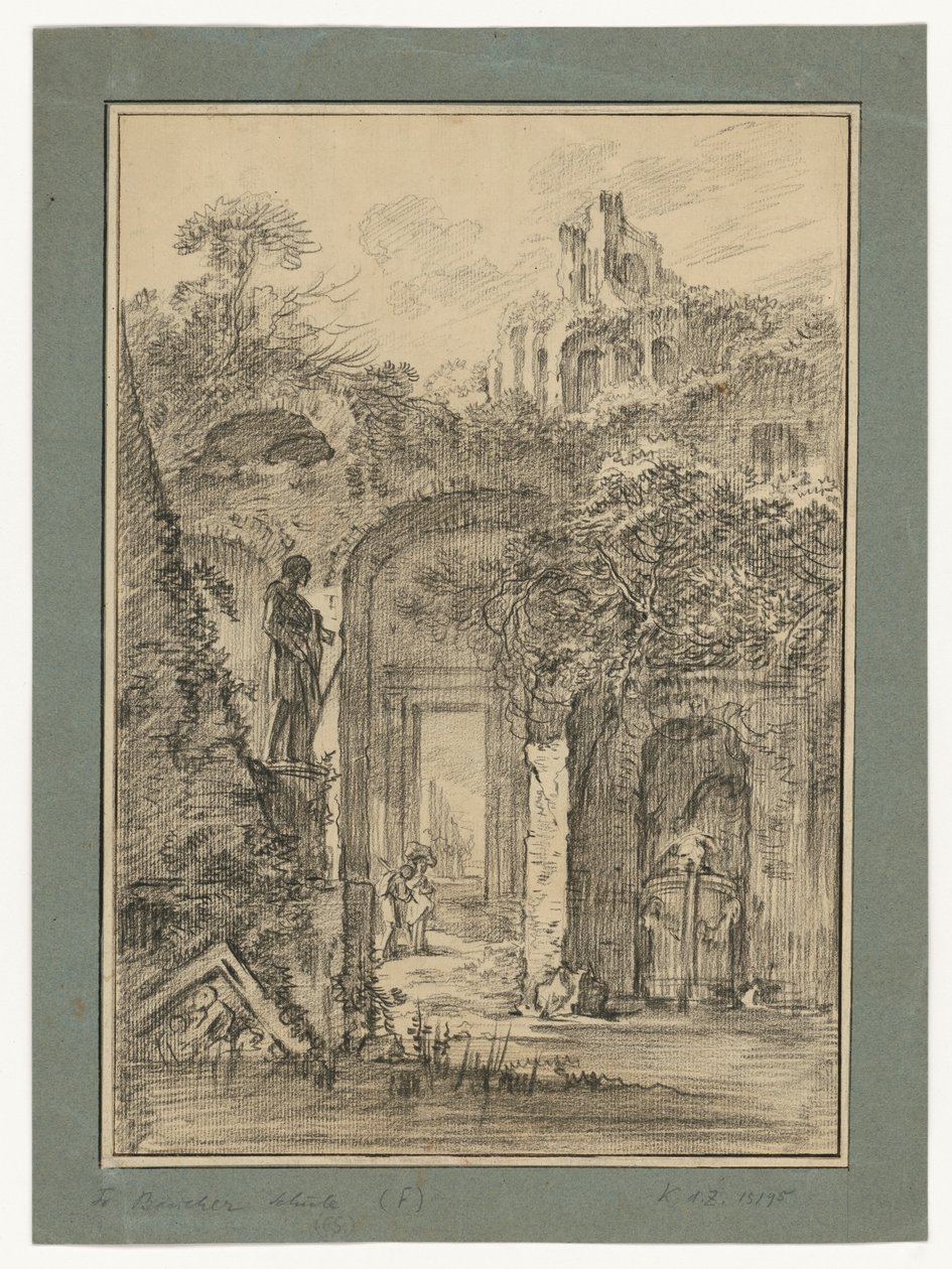 Landskap med romerska ruiner och enstaka figurer av François Boucher