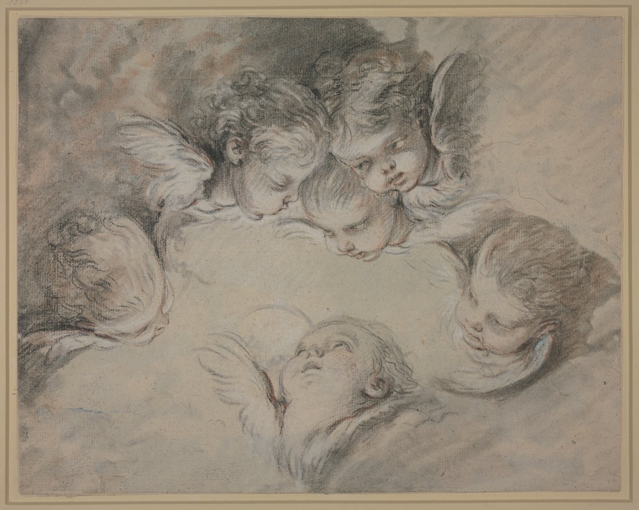 Sex änglahuvuden i molnen av François Boucher