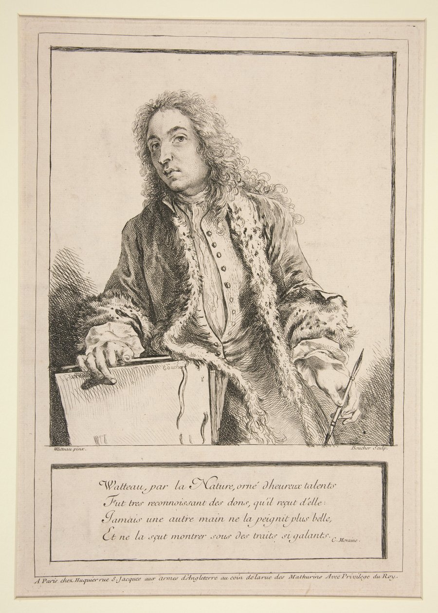 Självporträtt av Antoine Watteau av François Boucher