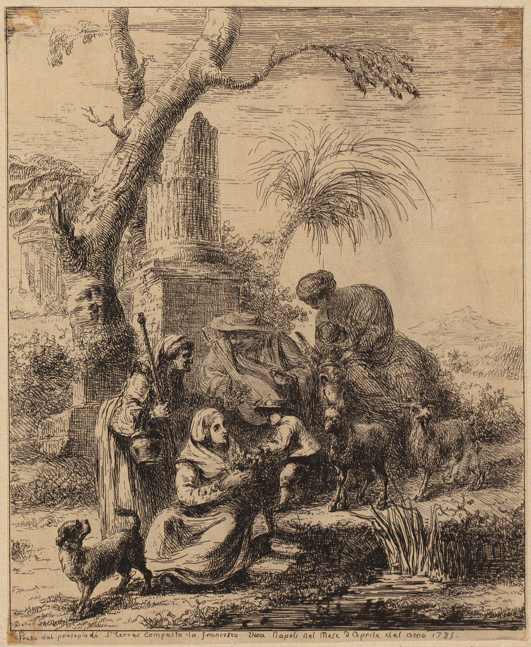 Sittande kvinna [Femme de Matsmey] bredvid en palm, blad ur serien ”Diverses figures chinoises [...]” av François Boucher