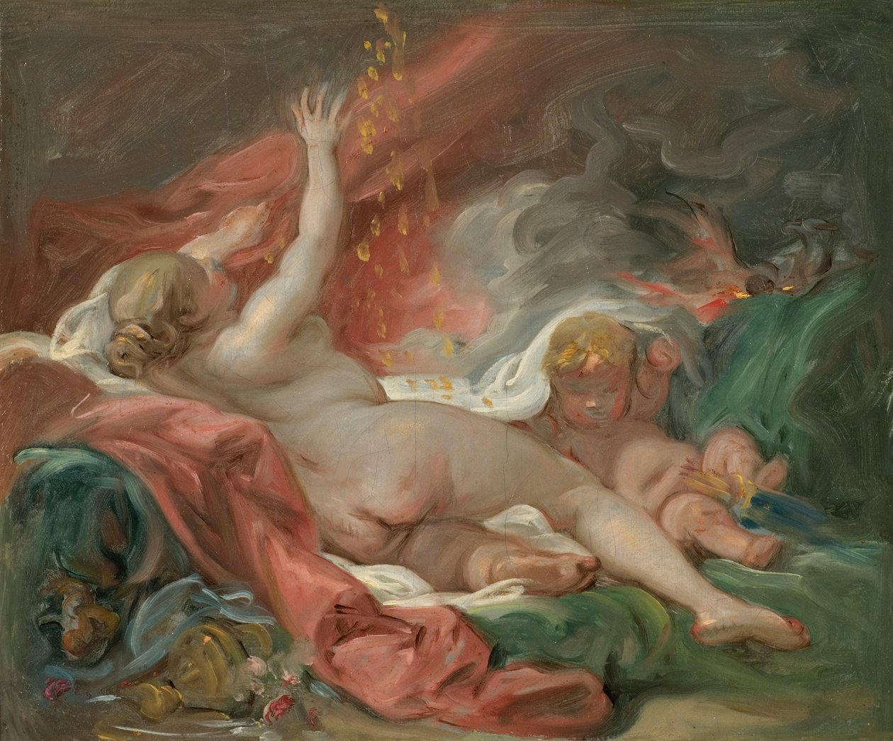 Studie för Danae and the Shower of Gold, c.1760 (olja på duk) av François Boucher