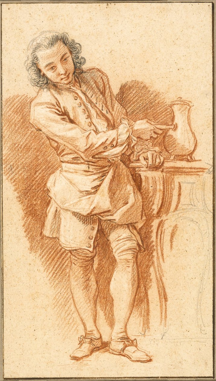 Studie av betjänt med kaffekanna, ca 1739 (rödkrita, med svartkrita och inslag av grafit, förstärkt med vitkrita, på buffertpapper) av François Boucher