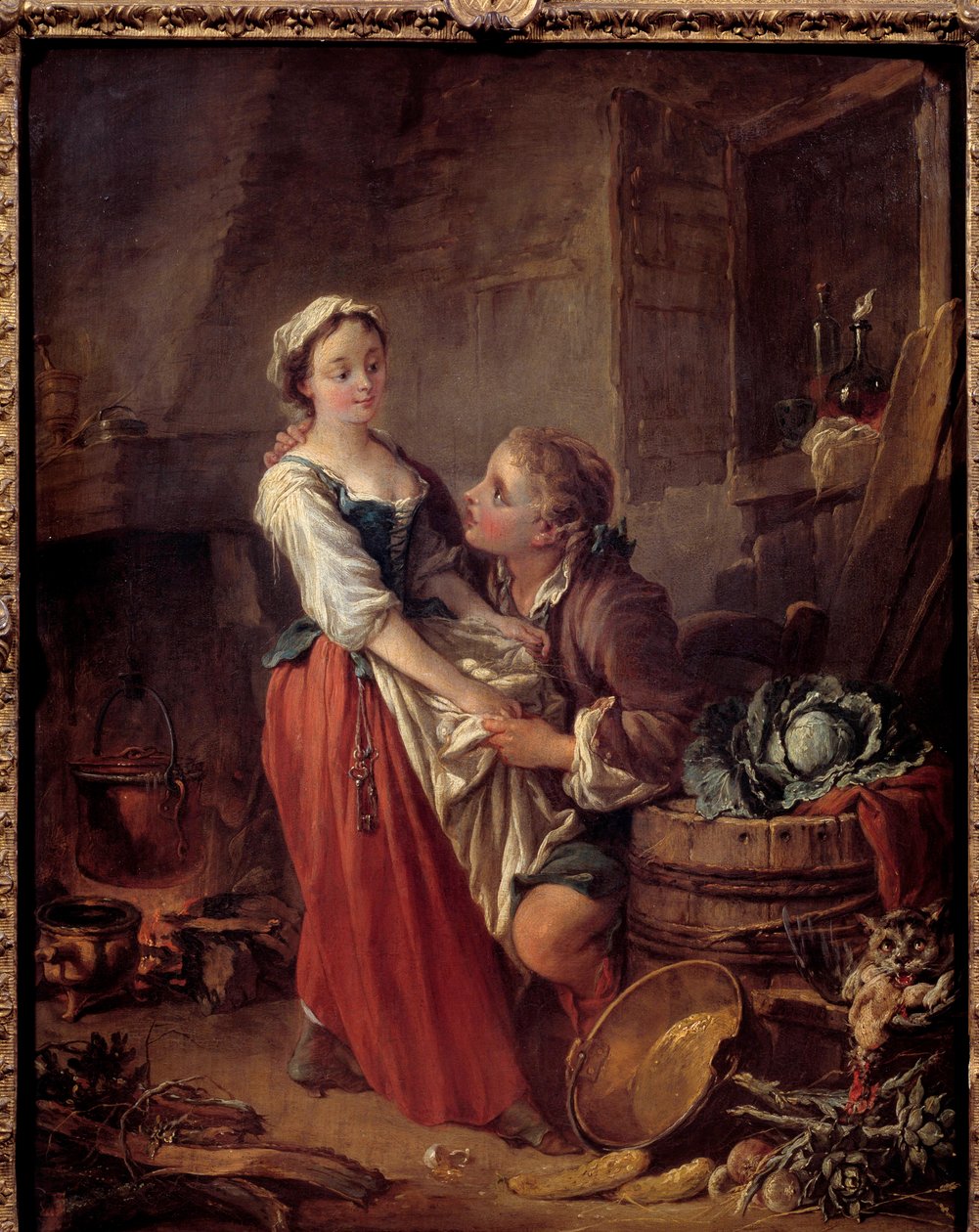 Den vackra kocken Scene galante i ett kök. Målning av Francois Boucher (1703-1770). 1738 Paris. Musee Cognacq Jay av François Boucher