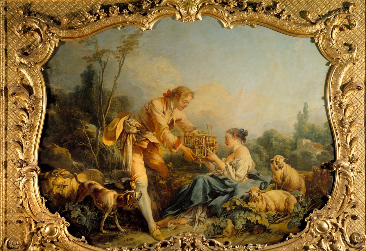 Den självbelåtna pastorala pastorala scenen. Målning av Francois Boucher (1703-1770) 1737 Paris, archives nationales av François Boucher