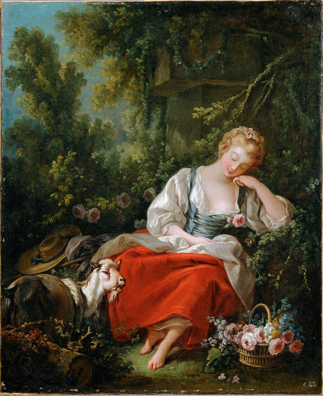 Den drömmande herdinnan (målning på duk) av Francois Boucher