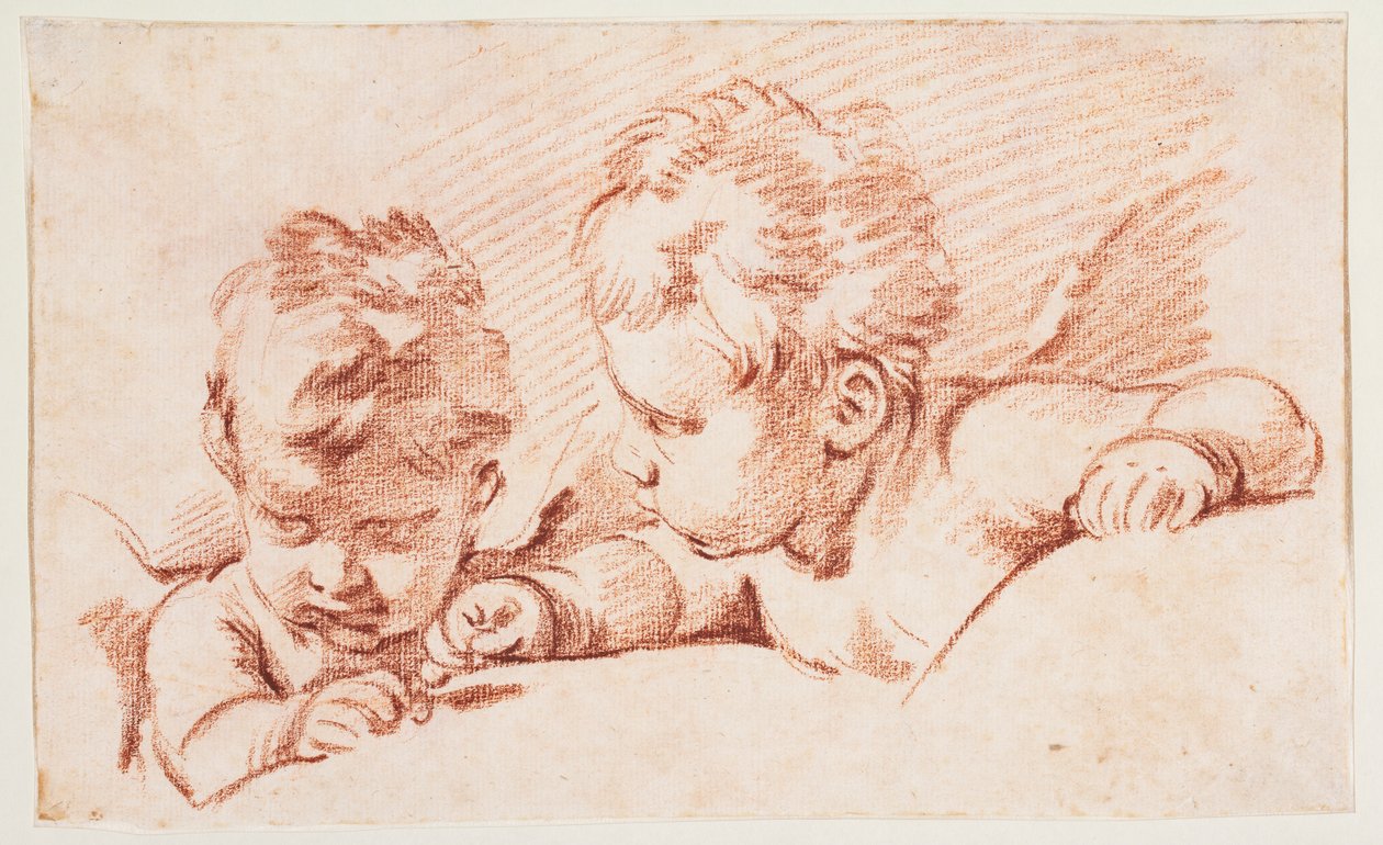 Två putti. Utkast till dörrstycke på Amalienborg av François Boucher