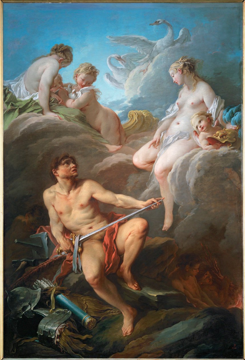 Venus demande a Vulcain des armes pour Enee - Venus ber Vulcanus, den man hon lämnade, att smida vapen åt Aeneas, hennes utomäktenskaplige son ... av François Boucher