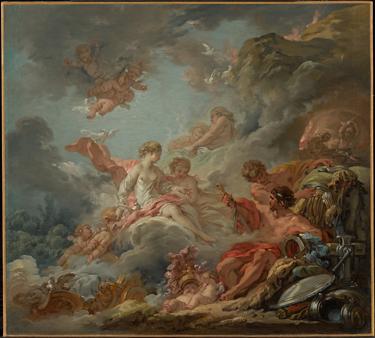 Vulcan överlämnar vapnen till Venus för Aeneas räkning av François Boucher