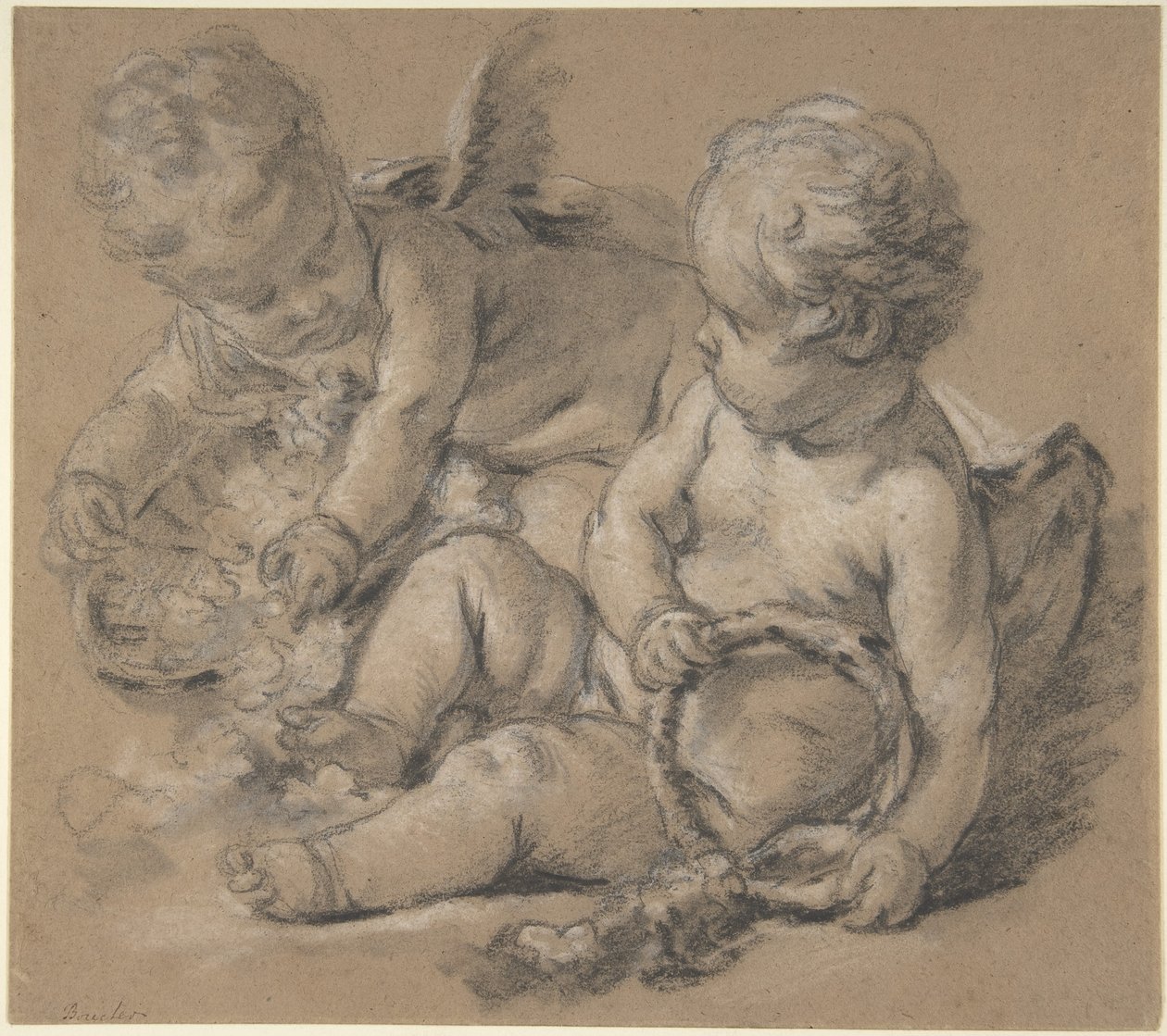 Bevingade putti med blommor av François Boucher