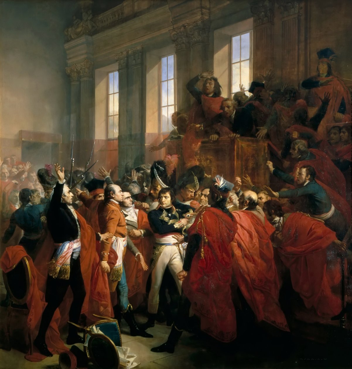 General Bonaparte omgiven av medlemmar av de femhundras råd i Saint-Cloud den 10 november, av Francois Bouchot