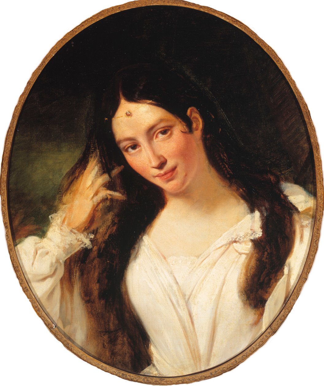 Porträtt av operasångerskan Maria Malibran-Garcia 1808-1836, som Desdemona, av Francois Bouchot