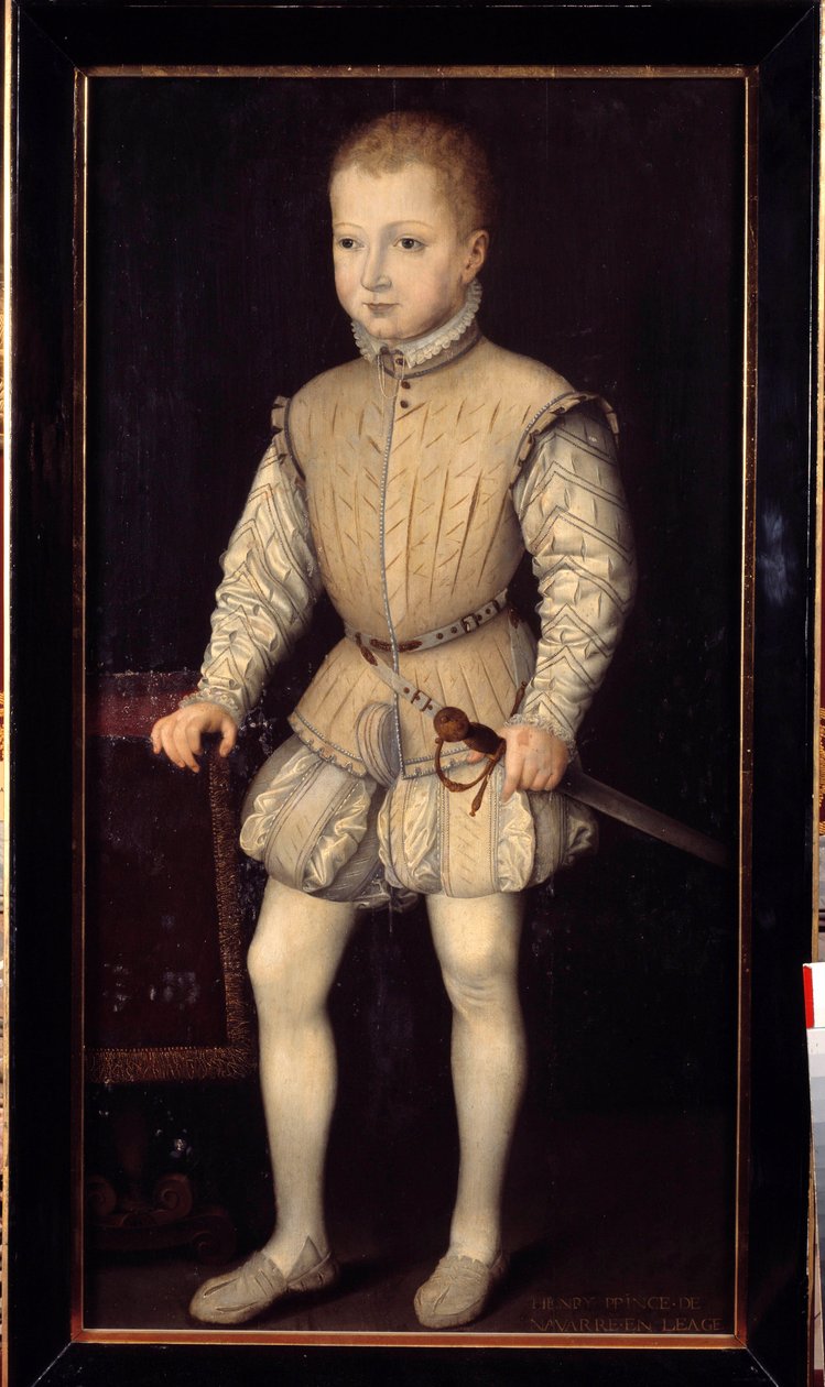 Porträtt av Henrik IV av Navarra (1553-1610), ett barn vid 4 års ålder, under sin vistelse i Paris med sina föräldrar 1557, då prins av Navarra Målning av Francois Bunel II (cirka 1552-före 1599). 1557. Dim. 1,25x0,64 m. Versailles, Versailles slott av Francois Bunel