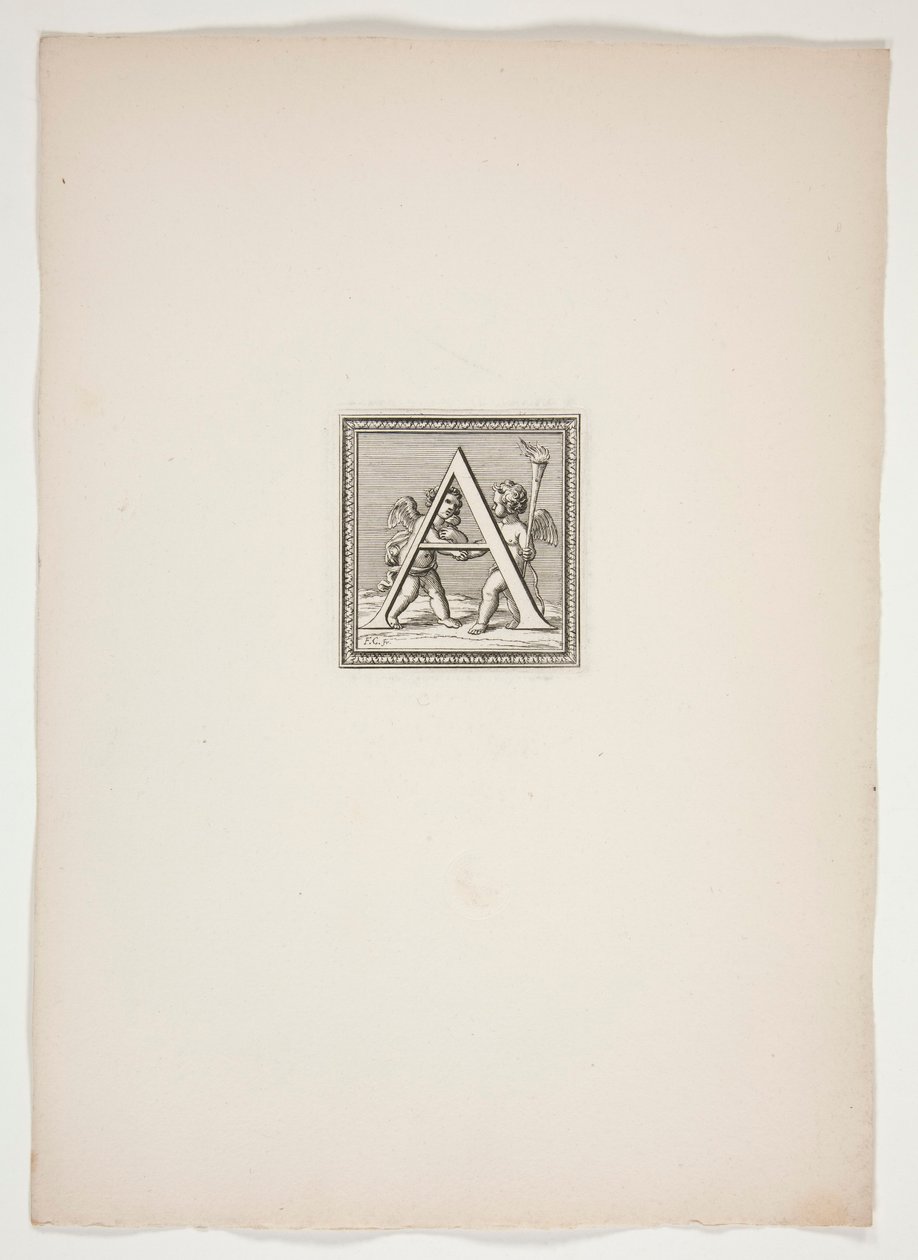 Ett monogram med Putti av Francois Chauveau