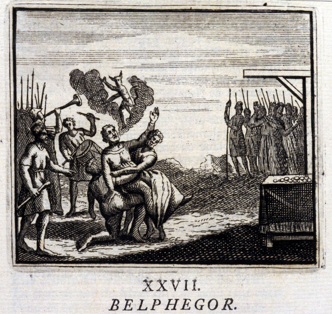 Belphegor. Fabler av Jean de La Fontaine (1621-95). Illustration av Francois Chauveau (1613-1676). Upplaga av 1728. av Francois Chauveau