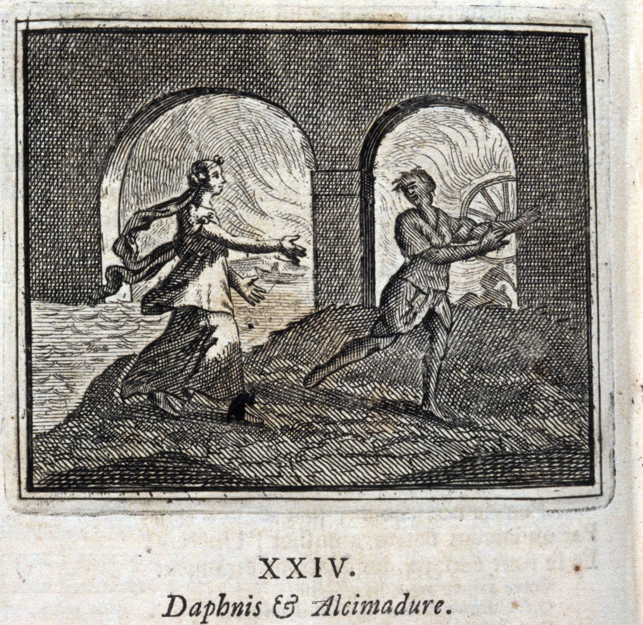 Daphnis och Alcimadura. Fabler av Jean de La Fontaine (1621-95). Illustration av François Chauveau (1613-1676). Upplaga av 1728. av Francois Chauveau