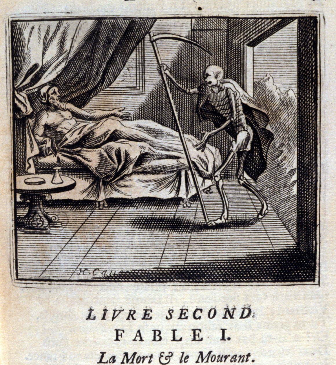 Död och döende. Fabler av Jean de La Fontaine (1621-95). Illustration av Francois Chauveau (1613-1676). Upplaga av 1728. av Francois Chauveau