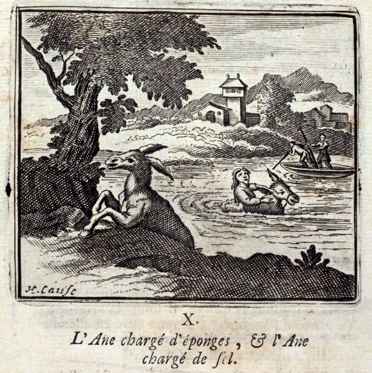Åsnan massor av svampar och åsna massor av salt. Fabler av Jean de La Fontaine (1621-95). Illustration av François Chauveau (1613-1676). Upplaga av 1728. av Francois Chauveau