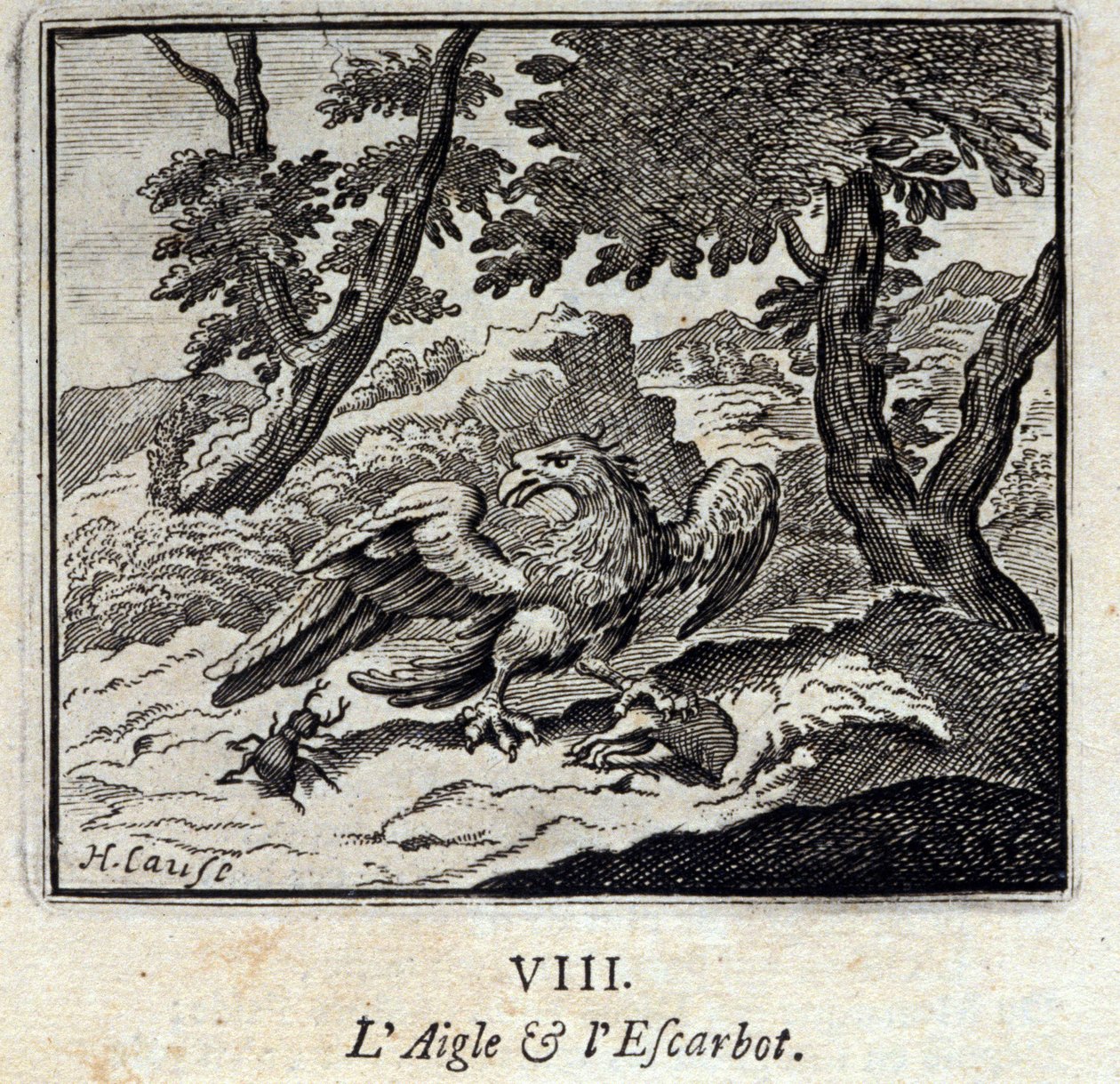Örn och snigel. Fabler av Jean de La Fontaine (1621-95). Illustration av Francois Chauveau (1613-1676). Upplaga av 1728. av Francois Chauveau