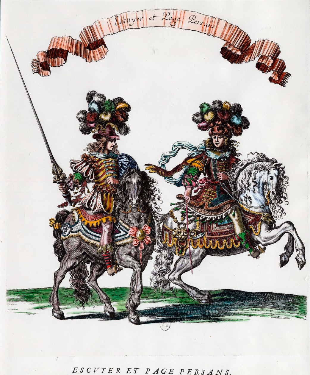 Ecuyer och persisk sida under karusellen som gavs av kung Ludvig XIV (1639-1715) Gravyr av Francois Chauveau (1613-1676) omkring 1662 Privat samling av Francois Chauveau